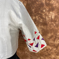 Thumbnail for Silk Triangle Cream Coloured Silk Ready to Wear Blouse - kapda Tailor - Distacart