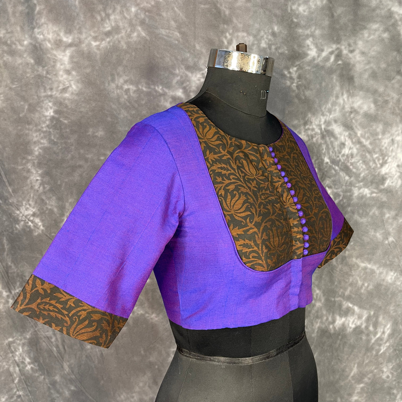 Greeky Blush Purple / Brown Coloured Cotto Silk/Cotton Silk Printed Ready to Wear Blouse - kapda Tailor - Distacart