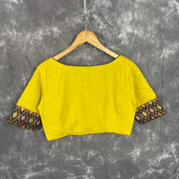 Thumbnail for Kachha Nimboo Lemon Yellow Coloured Cotton /Jackard Ready to Wear Blouse - kapda Tailor - Distacart