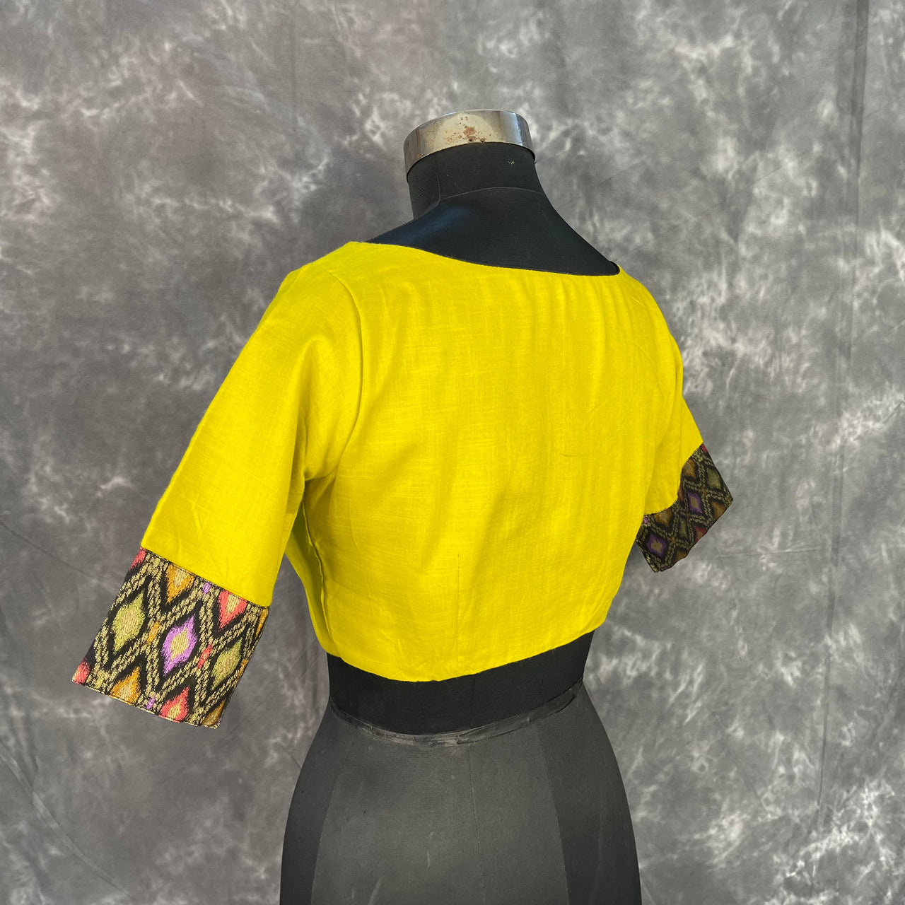 Kachha Nimboo Lemon Yellow Coloured Cotton /Jackard Ready to Wear Blouse - kapda Tailor - Distacart
