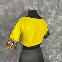 Thumbnail for Kachha Nimboo Lemon Yellow Coloured Cotton /Jackard Ready to Wear Blouse - kapda Tailor - Distacart