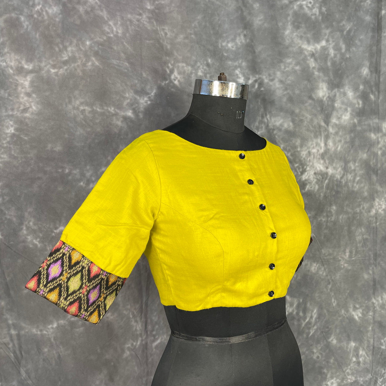 Kachha Nimboo Lemon Yellow Coloured Cotton /Jackard Ready to Wear Blouse - kapda Tailor - Distacart