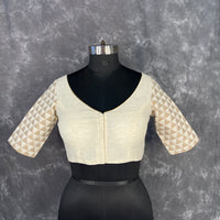 Thumbnail for Barf Ki Saugat Cream Coloured Chanderi Cotton & Chanderi Broket Ready to Wear Blouse - kapda Tailor - Distacart