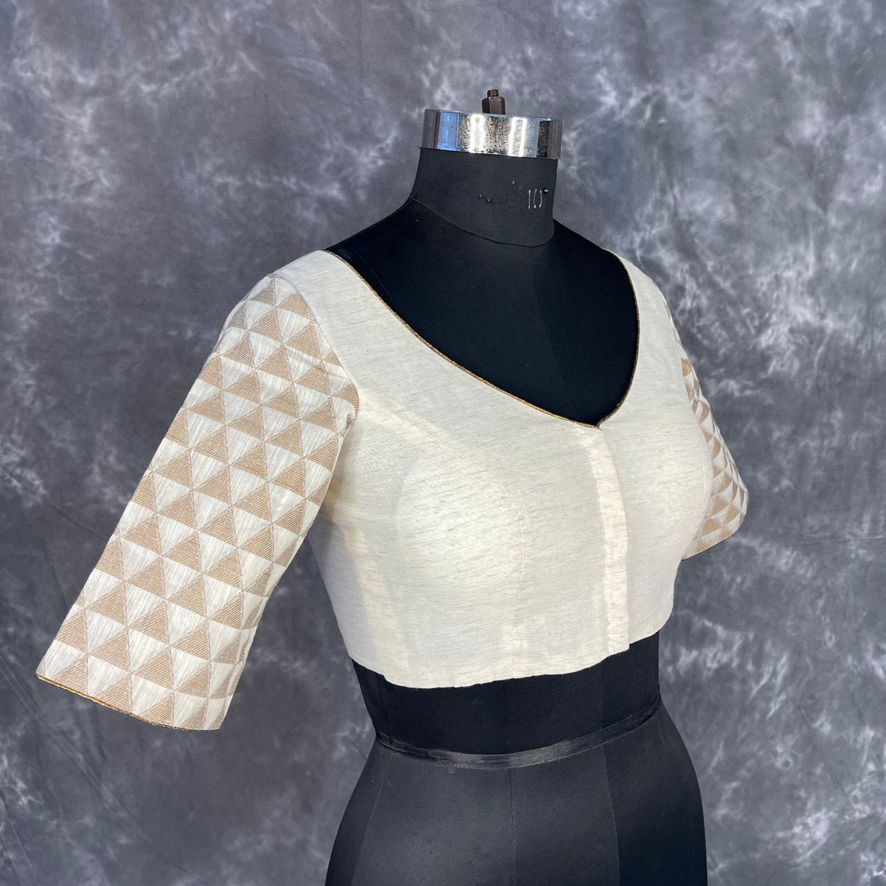 Barf Ki Saugat Cream Coloured Chanderi Cotton & Chanderi Broket Ready to Wear Blouse - kapda Tailor - Distacart
