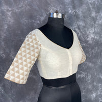 Thumbnail for Barf Ki Saugat Cream Coloured Chanderi Cotton & Chanderi Broket Ready to Wear Blouse - kapda Tailor - Distacart