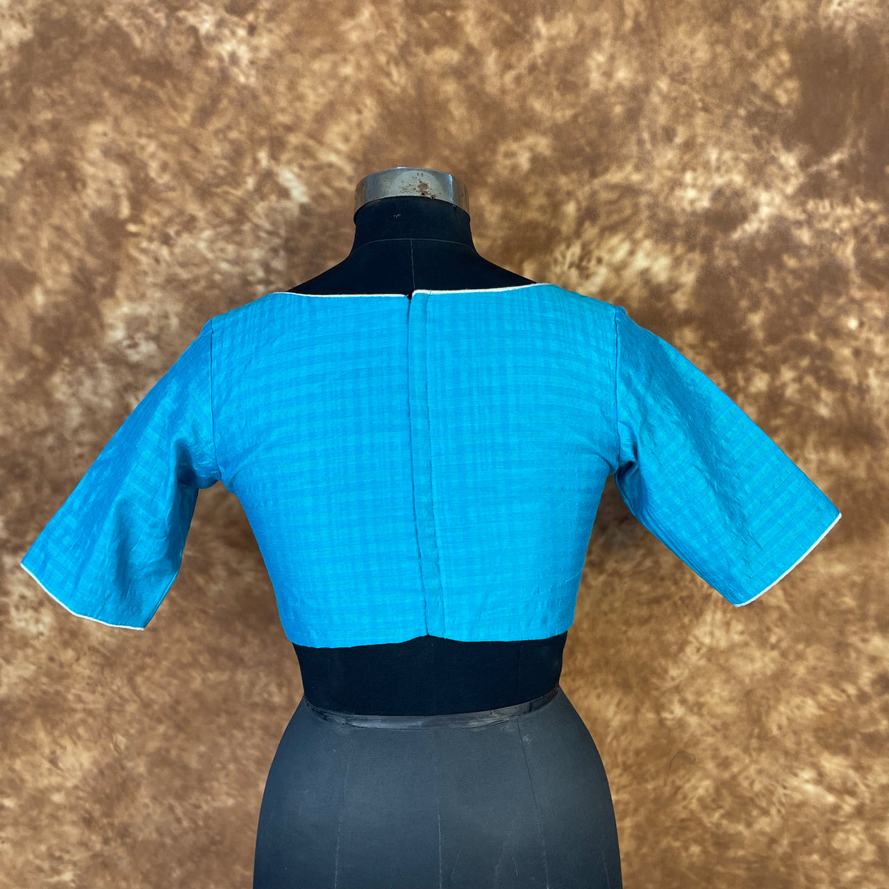 Streaks of Blue Light Blue Coloured Chanderi Silk Ready to Wear Blouse - kapda Tailor - Distacart