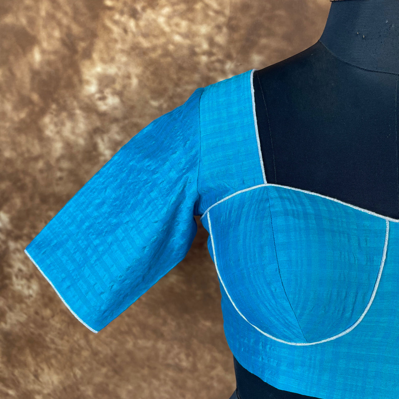 Streaks of Blue Light Blue Coloured Chanderi Silk Ready to Wear Blouse - kapda Tailor - Distacart