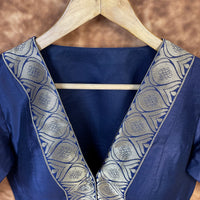 Thumbnail for Deep Dive Lush Blue Coloured Silk / Broket Ready to Wear Blouse - kapda Tailor - Distacart