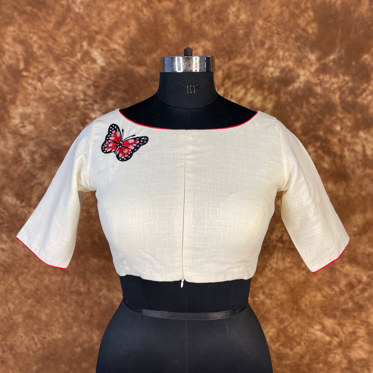 Butterfly Nector Off White Coloured Slub Cotton Ready to Wear Blouse - kapda Tailor - Distacart