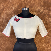 Thumbnail for Butterfly Nector Off White Coloured Slub Cotton Ready to Wear Blouse - kapda Tailor - Distacart