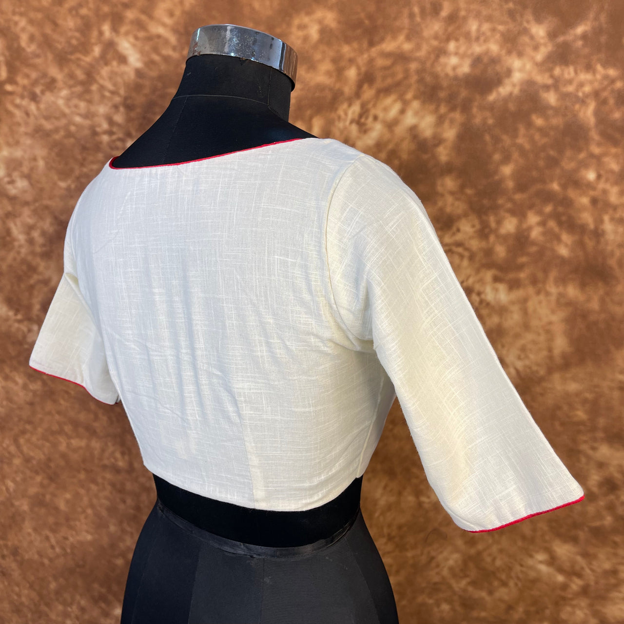 Butterfly Nector Off White Coloured Slub Cotton Ready to Wear Blouse - kapda Tailor - Distacart