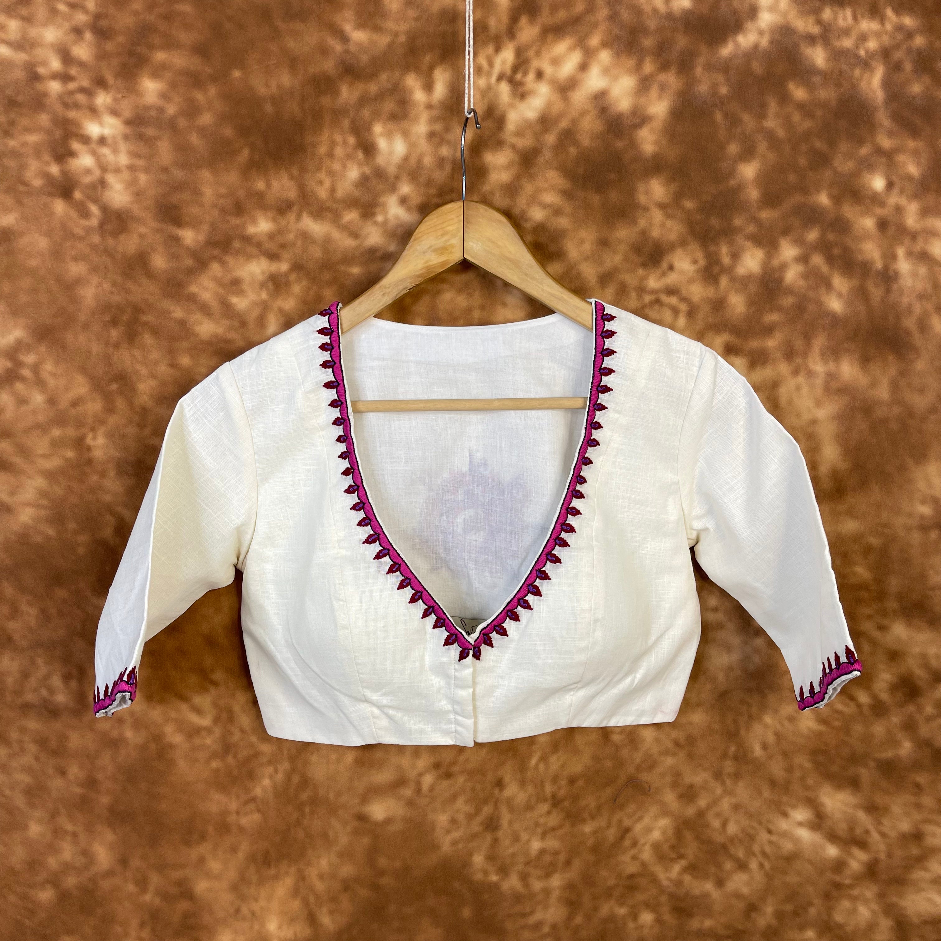 Jumaani Jashn Off White Coloured Slub Cotton Ready to Wear Blouse - kapda Tailor - Distacart