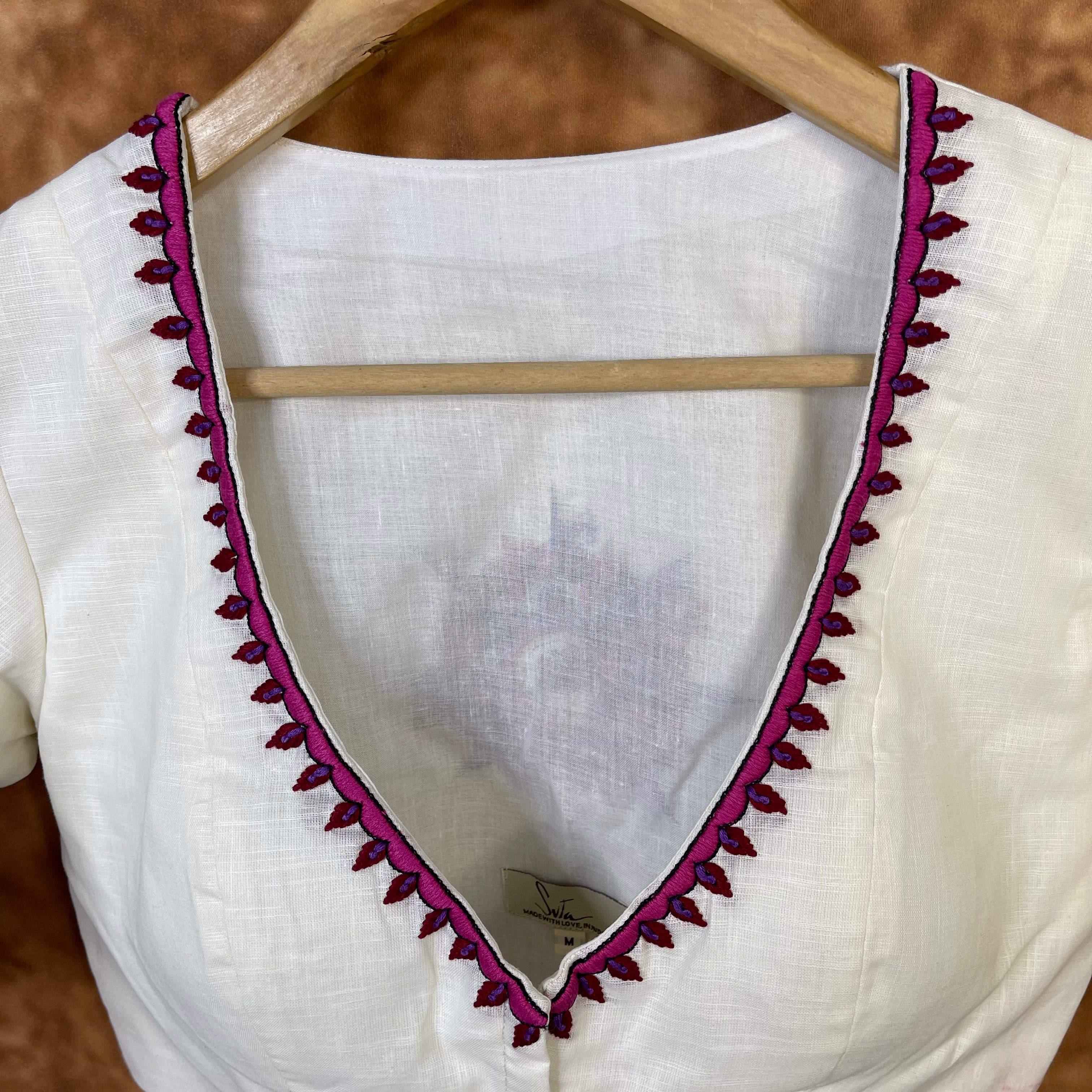 Jumaani Jashn Off White Coloured Slub Cotton Ready to Wear Blouse - kapda Tailor - Distacart