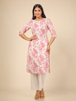 Thumbnail for Aramya Straight Soft Cotton Floral Print Women's Kurta - White - Distacart