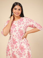 Thumbnail for Aramya Straight Soft Cotton Floral Print Women's Kurta - White - Distacart