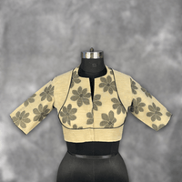 Thumbnail for Baadal Ki Chaoon Beige Coloured Cota Cotton/Jute Cotton Ready to Wear Blouse - kapda Tailor - Distacart