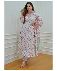 Thumbnail for NOZ2TOZ Women White Floral Print Viscose Rayon Kurta And Pant Set