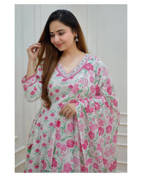 Thumbnail for NOZ2TOZ Women White Floral Print Viscose Rayon Kurta And Pant Set