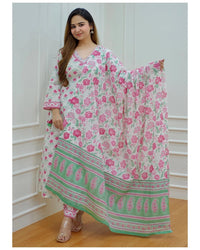 Thumbnail for NOZ2TOZ Women White Floral Print Viscose Rayon Kurta And Pant Set