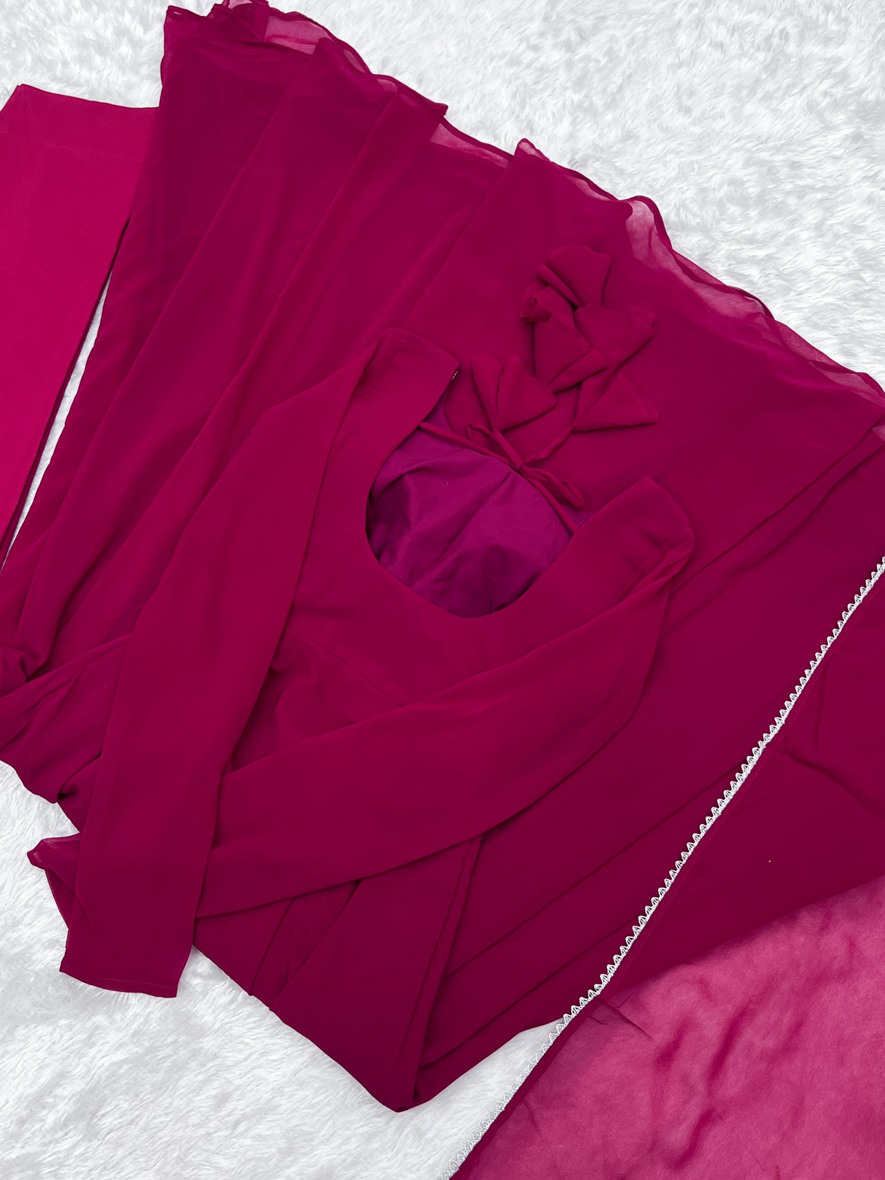 Lorenvalley Fashion Pink Georgette Anarkali Gown Dupatta Set With Pant Ready to Wear - Pink