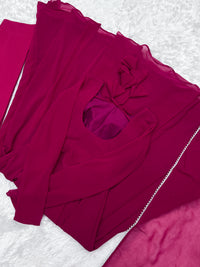Thumbnail for Lorenvalley Fashion Pink Georgette Anarkali Gown Dupatta Set With Pant Ready to Wear - Pink