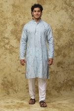 Thumbnail for Bluesaanchi Men's Cotton Zari Embroidered Kurta Set - Sky Blue - Distacart