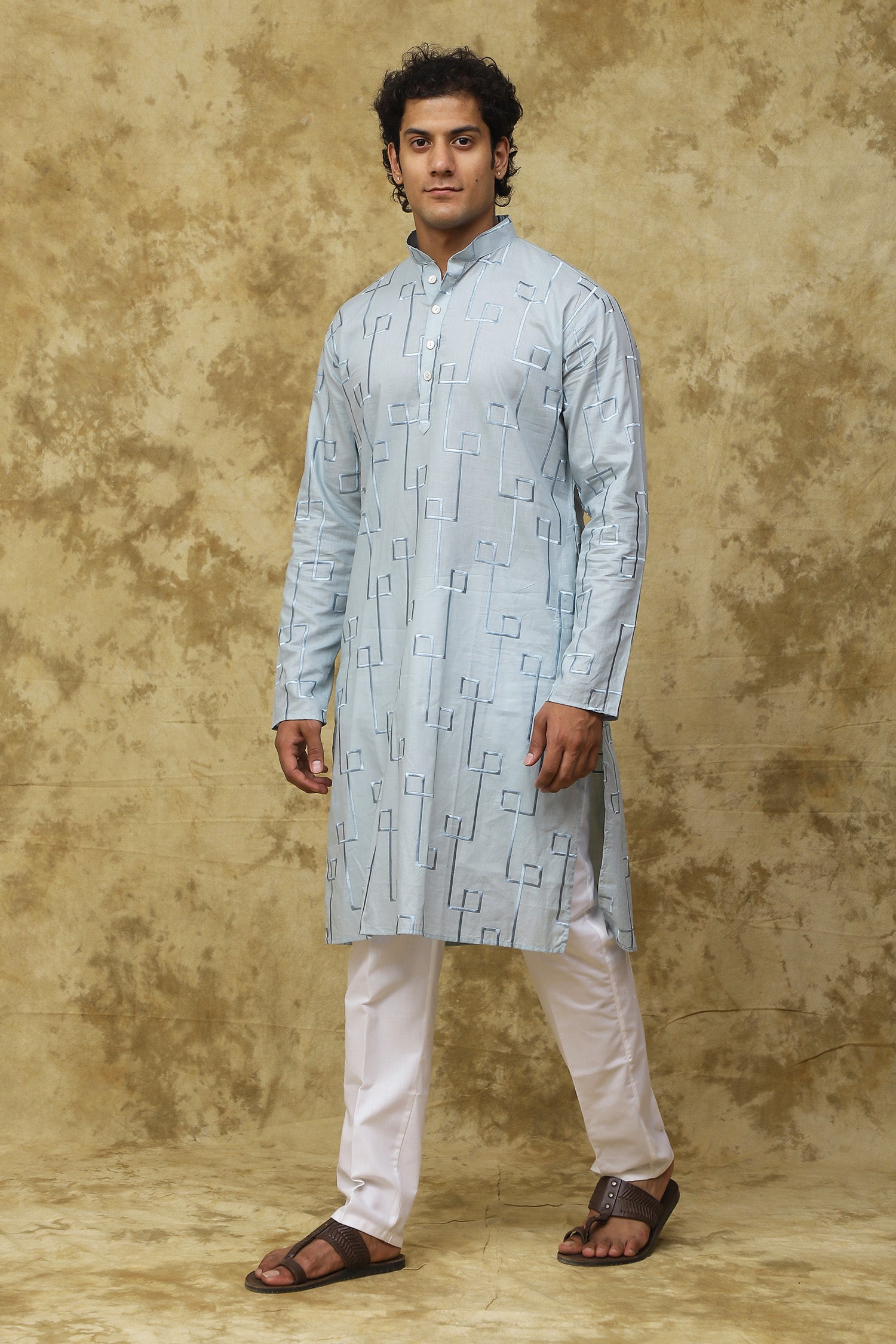 Bluesaanchi Men's Cotton Zari Embroidered Kurta Set - Sky Blue - Distacart