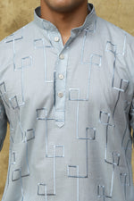Thumbnail for Bluesaanchi Men's Cotton Zari Embroidered Kurta Set - Sky Blue - Distacart