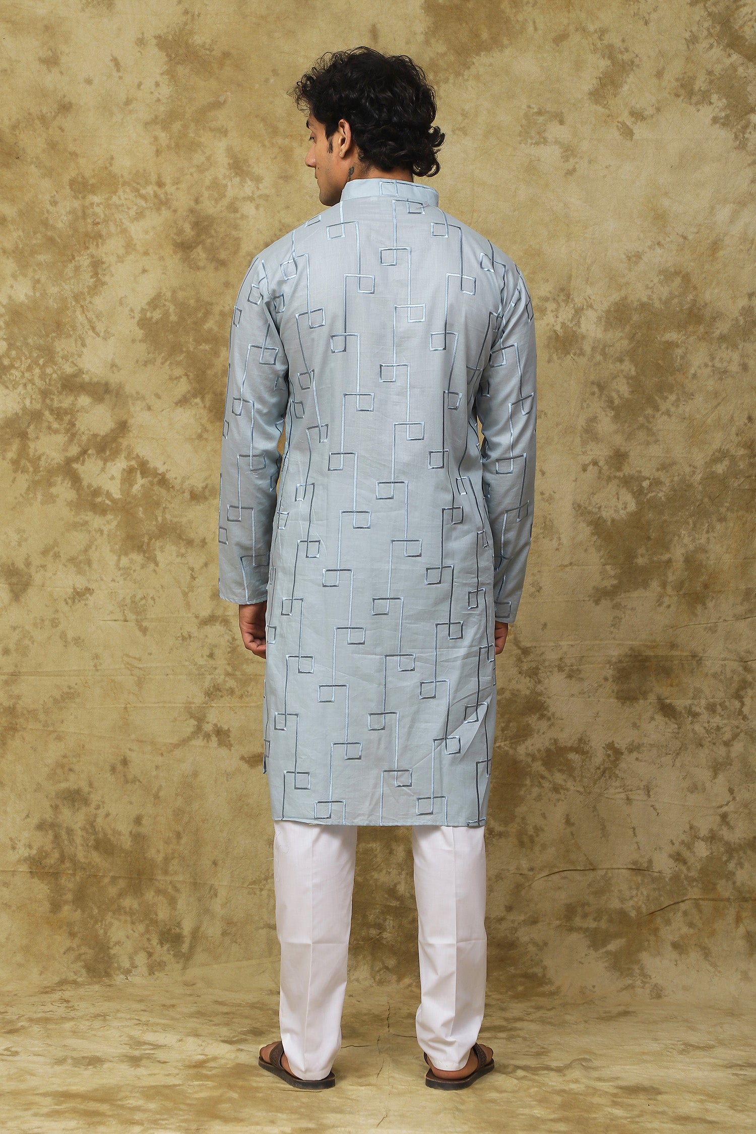 Bluesaanchi Men's Cotton Zari Embroidered Kurta Set - Sky Blue - Distacart