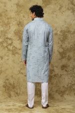 Thumbnail for Bluesaanchi Men's Cotton Zari Embroidered Kurta Set - Sky Blue - Distacart