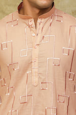 Thumbnail for Bluesaanchi Men's Cotton Zari Embroidered Kurta Set - Peach Cream - Distacart