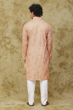 Thumbnail for Bluesaanchi Men's Cotton Zari Embroidered Kurta Set - Peach Cream - Distacart