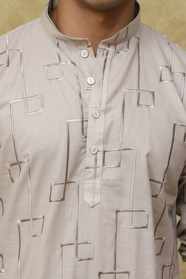 Bluesaanchi Men's Cotton Zari Embroidered Kurta Set - Grey - Distacart