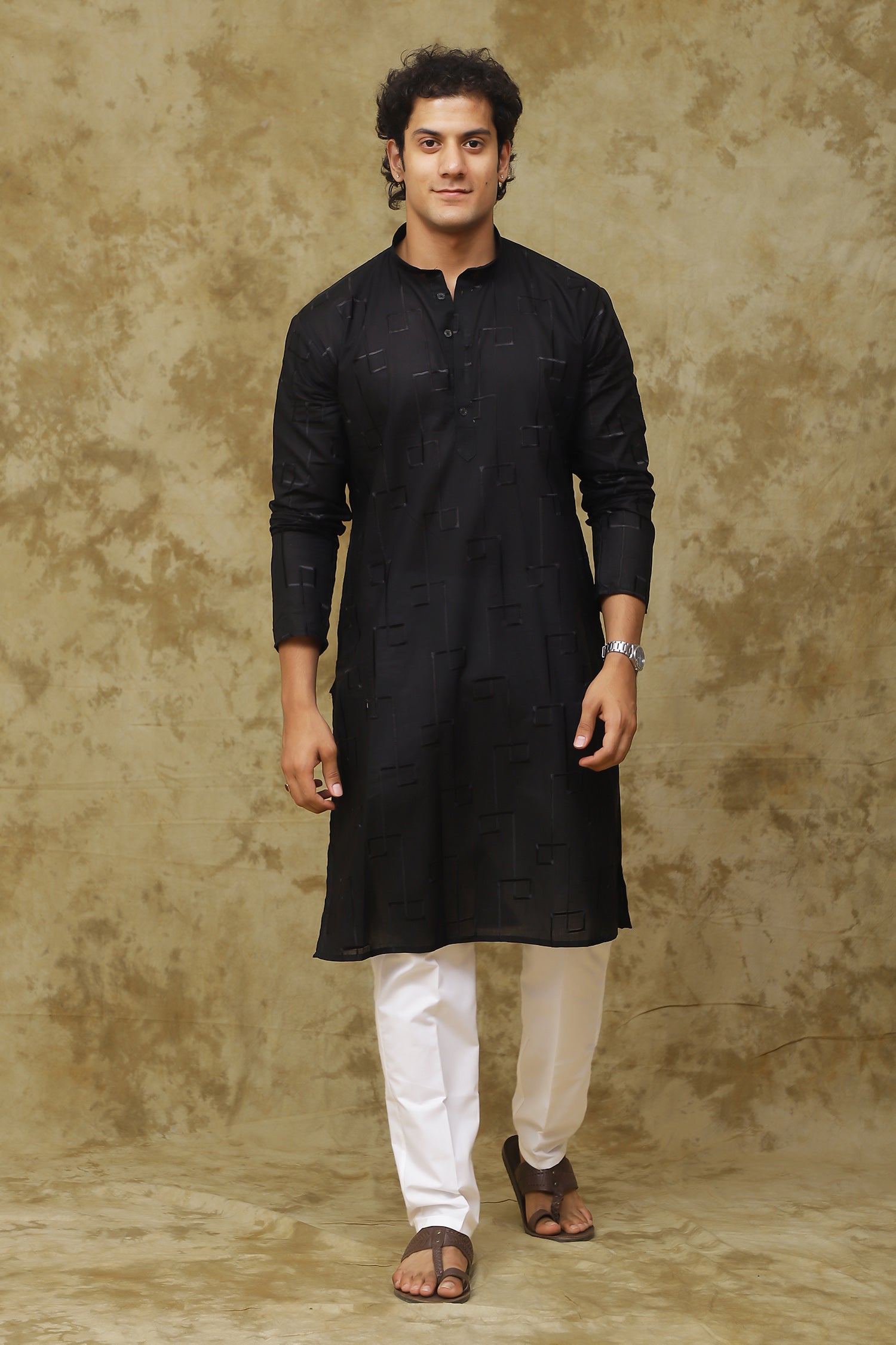 Bluesaanchi Men's Cotton Zari Embroidered Kurta Set - Black - Distacart