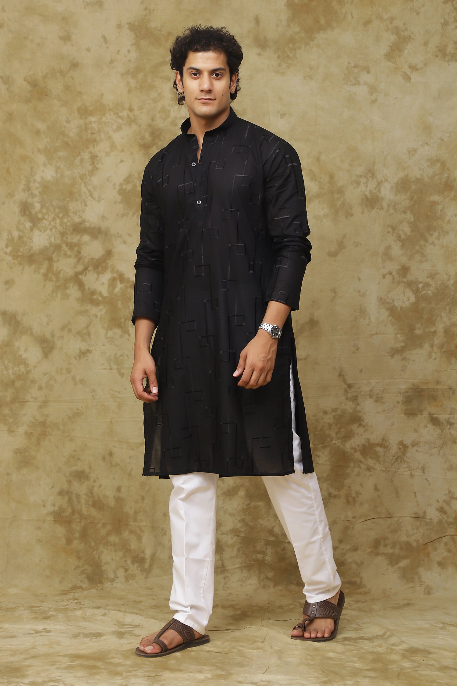 Bluesaanchi Men's Cotton Zari Embroidered Kurta Set - Black - Distacart