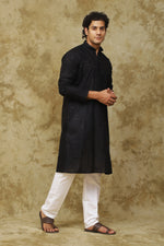Thumbnail for Bluesaanchi Men's Cotton Zari Embroidered Kurta Set - Black - Distacart