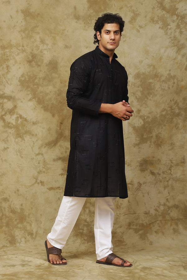 Bluesaanchi Men's Cotton Zari Embroidered Kurta Set - Black - Distacart