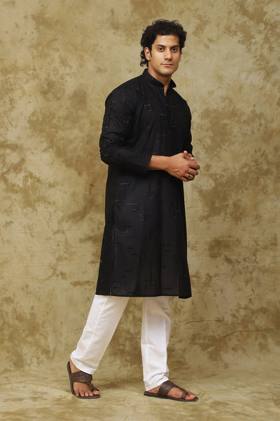 Bluesaanchi Men's Cotton Zari Embroidered Kurta Set - Black - Distacart