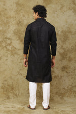 Thumbnail for Bluesaanchi Men's Cotton Zari Embroidered Kurta Set - Black - Distacart