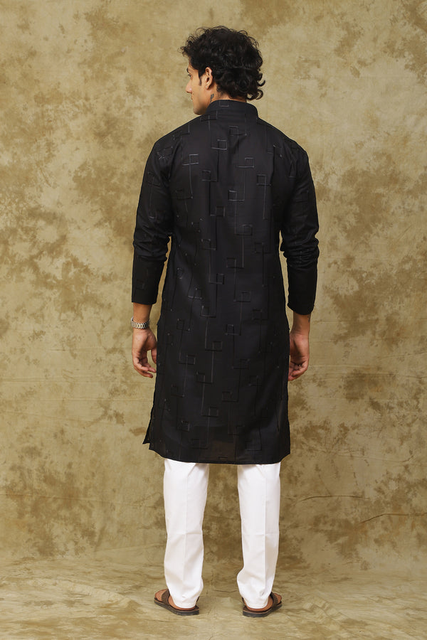 Bluesaanchi Men's Cotton Zari Embroidered Kurta Set - Black - Distacart