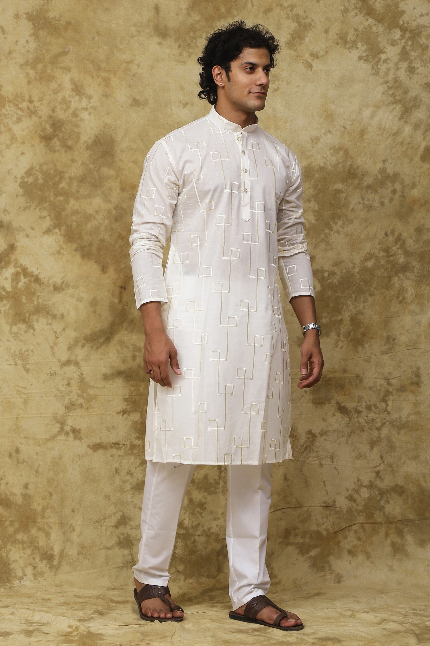 Bluesaanchi Men's Cotton Zari Embroidered Kurta Set - White - Distacart