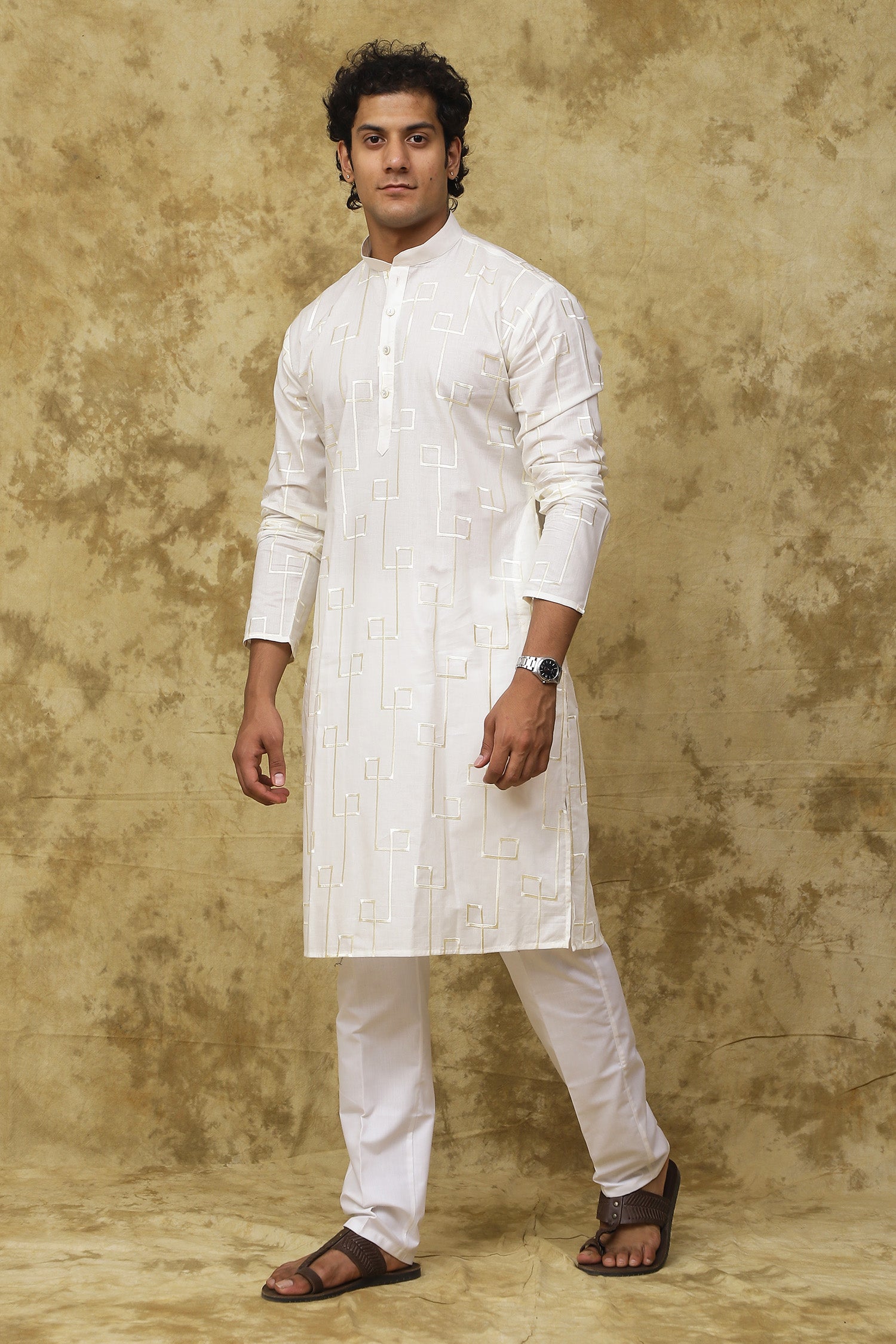 Bluesaanchi Men's Cotton Zari Embroidered Kurta Set - White - Distacart