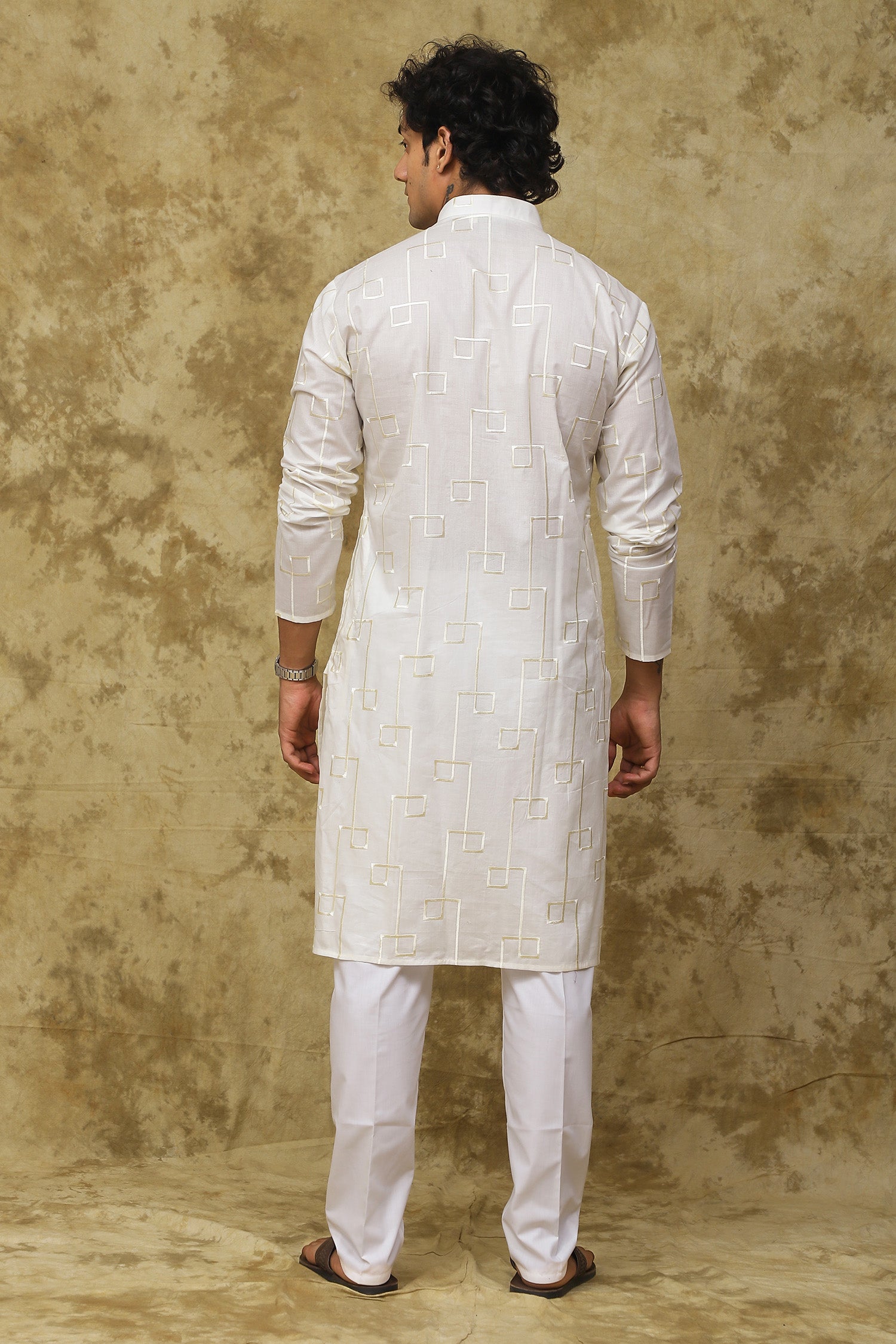 Bluesaanchi Men's Cotton Zari Embroidered Kurta Set - White - Distacart