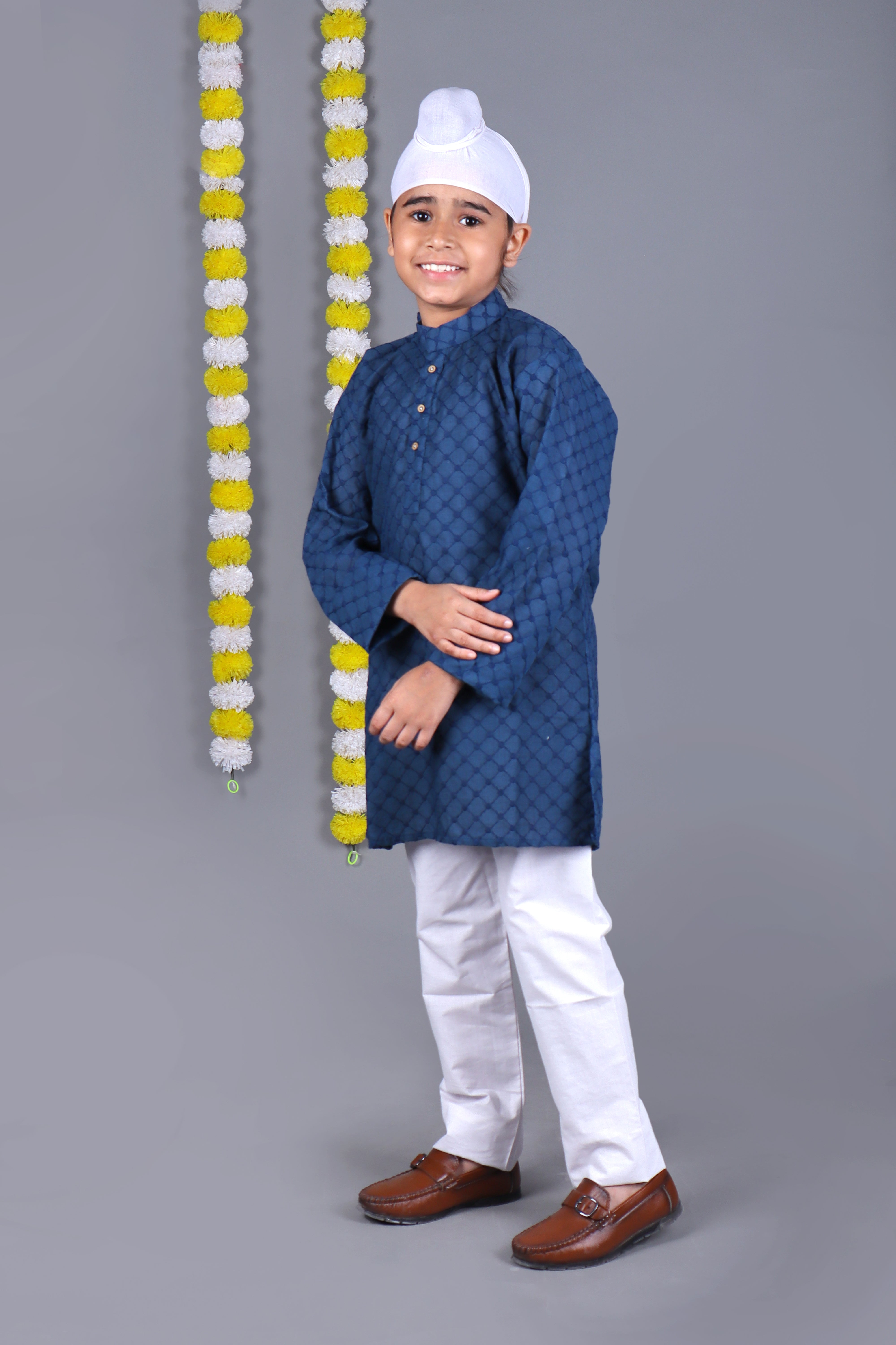 Bluesaanchi Dark Blue Chikankari Embroidery Kurta Set – Elegant & Classic for Your Little One - Distacart