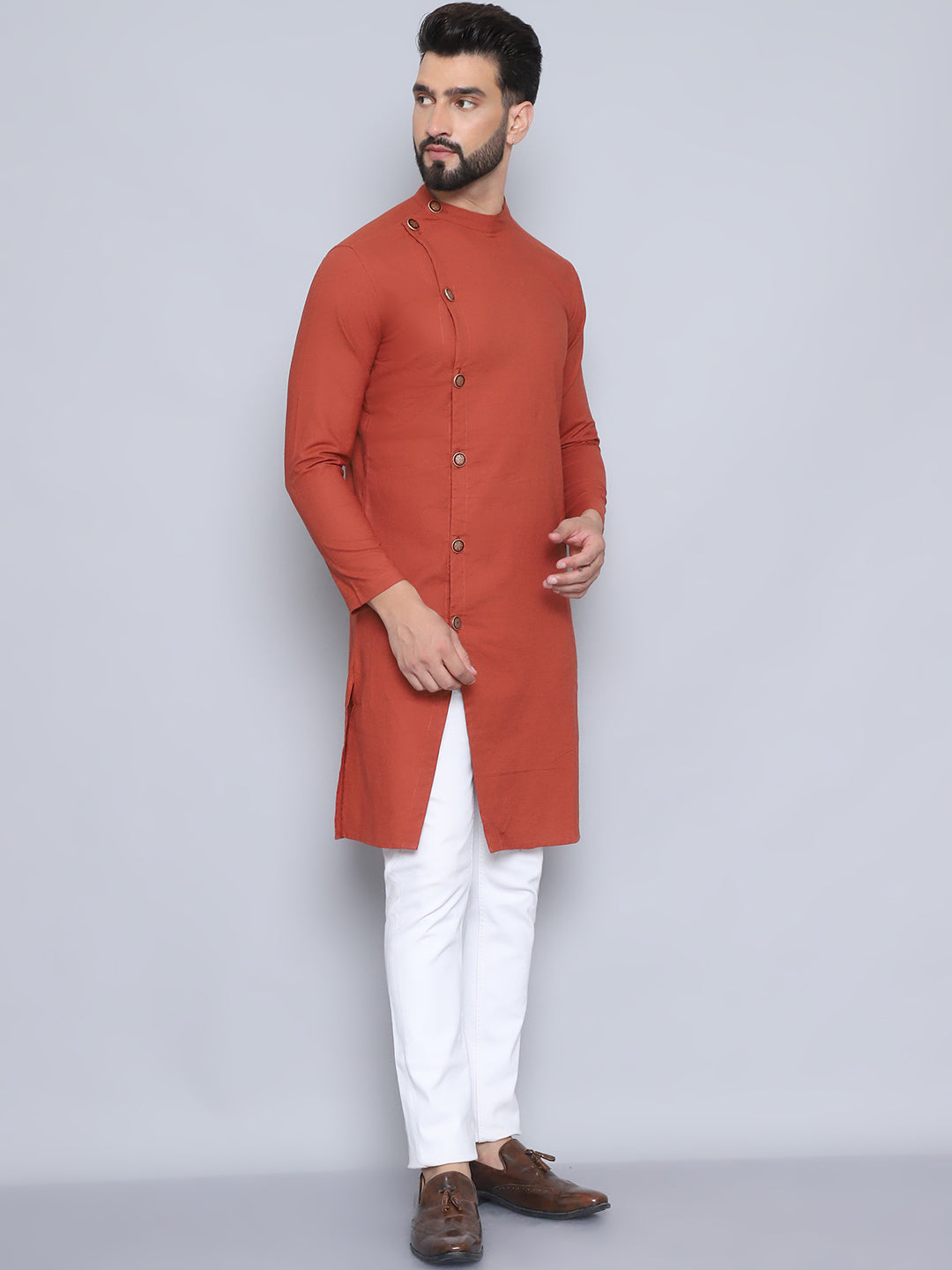 Even Apparels Men's Pure Cotton Rust Sherwani Kurta - Distacart