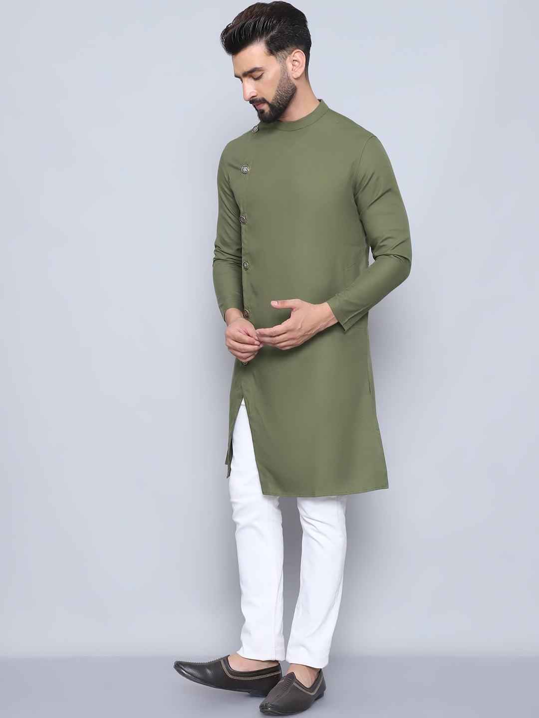 Even Apparels Men's Pure Cotton Green Sherwani Kurta