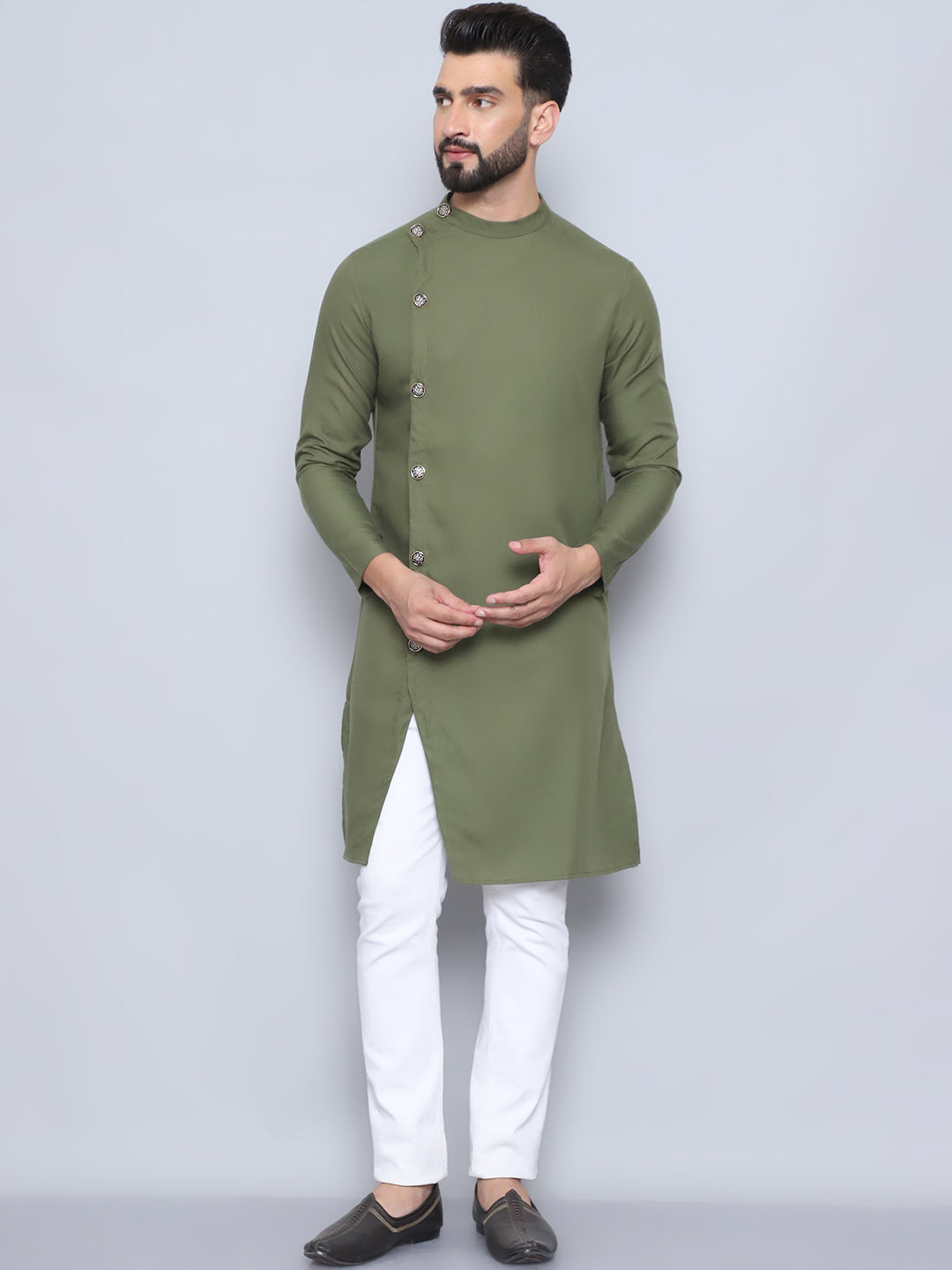 Even Apparels Men's Pure Cotton Green Sherwani Kurta