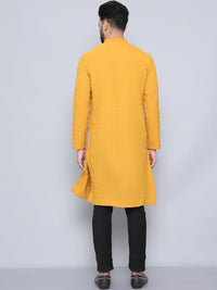 Thumbnail for Even Apparels Men's Self Design Yellow Kurta