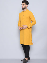 Thumbnail for Even Apparels Men's Self Design Yellow Kurta