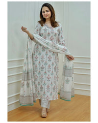 Thumbnail for NOZ2TOZ Women White Printed Viscose Rayon Kurta And Pant Set